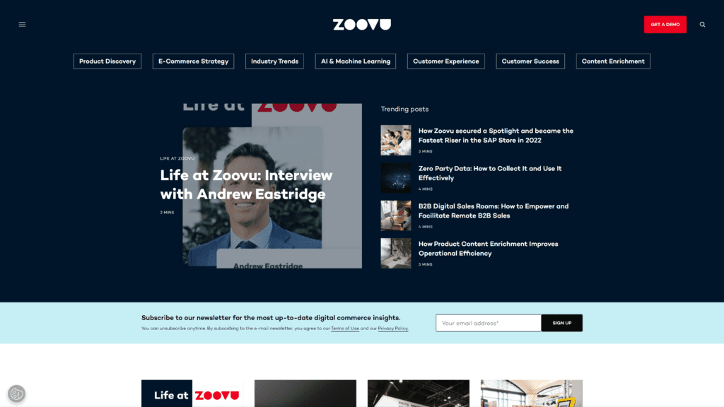 screenshot of the zoovu blog homepage