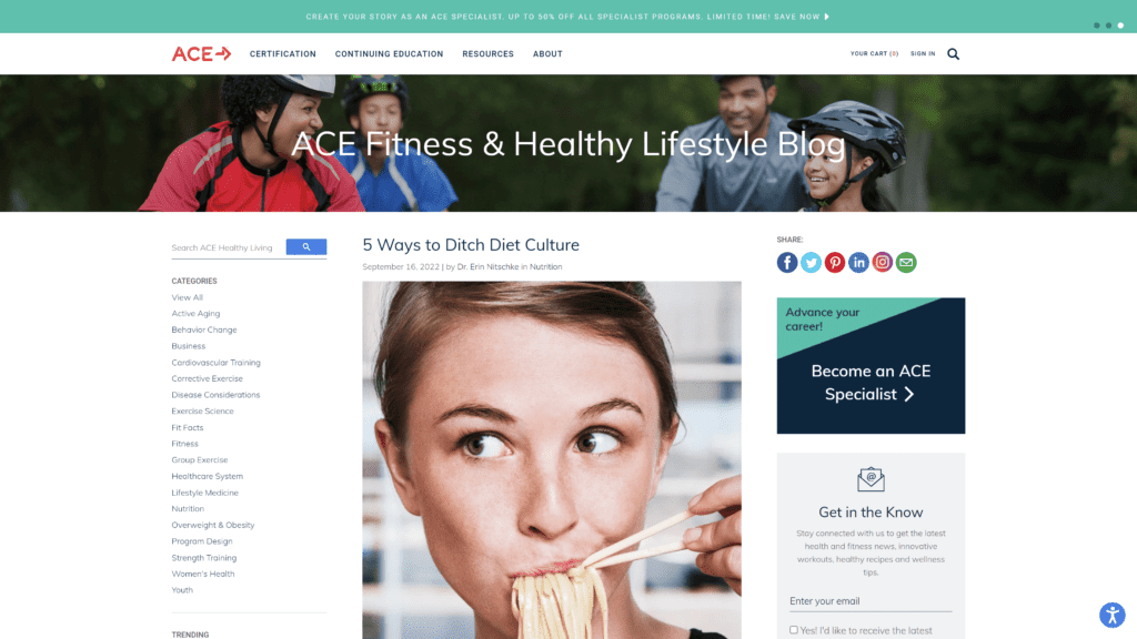 a screenshot of the ace fitness homepage