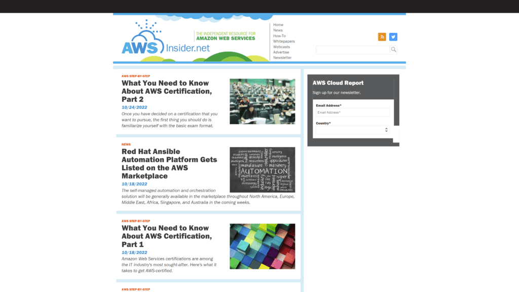 screenshot of the AWS insider homepage