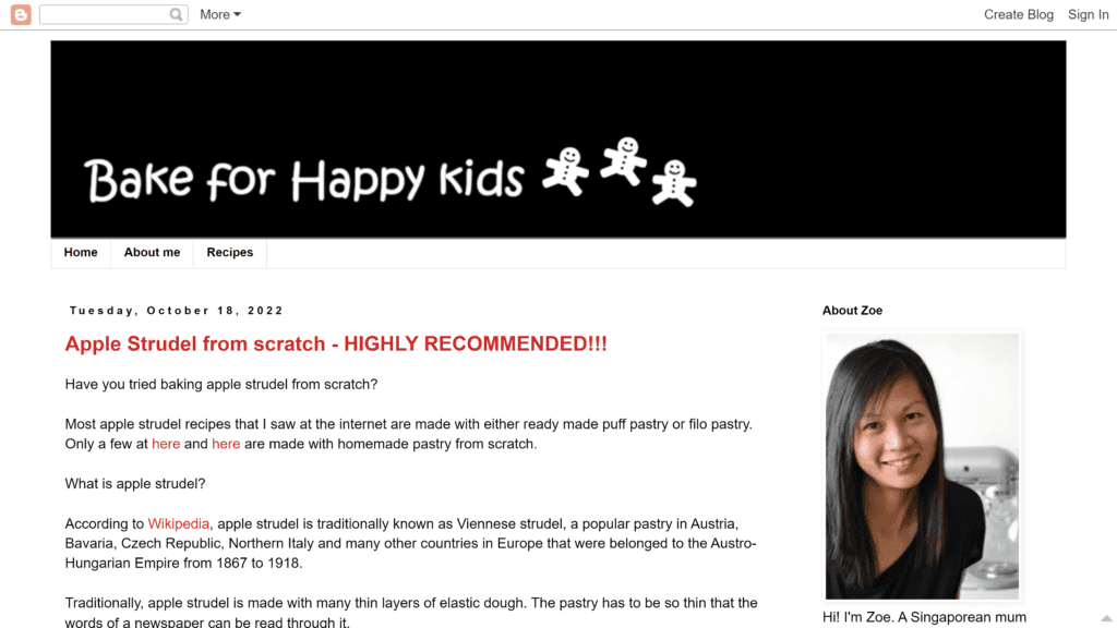 a screenshot of the bake for happy kids homepage