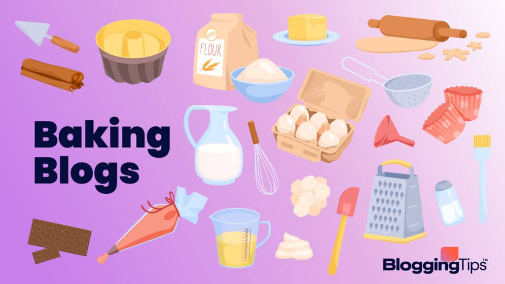 vector graphic showing an illustration of baking-related icons and elements - next to which are the words 