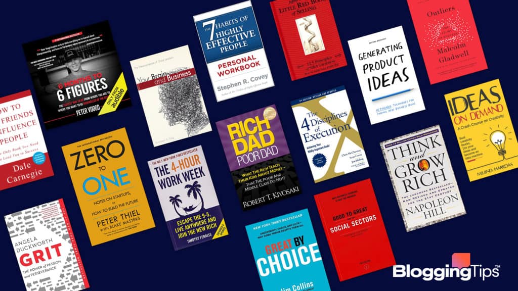 vector graphic showing an illustration of a handful of the best business books arranged side by side