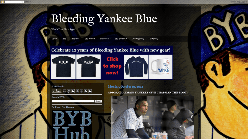 A screenshot of the bleeding yankee blue Homepage