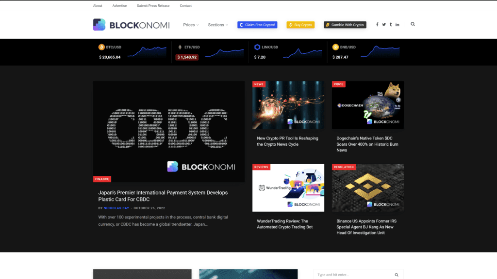 a screenshot of the blockonomi homepage