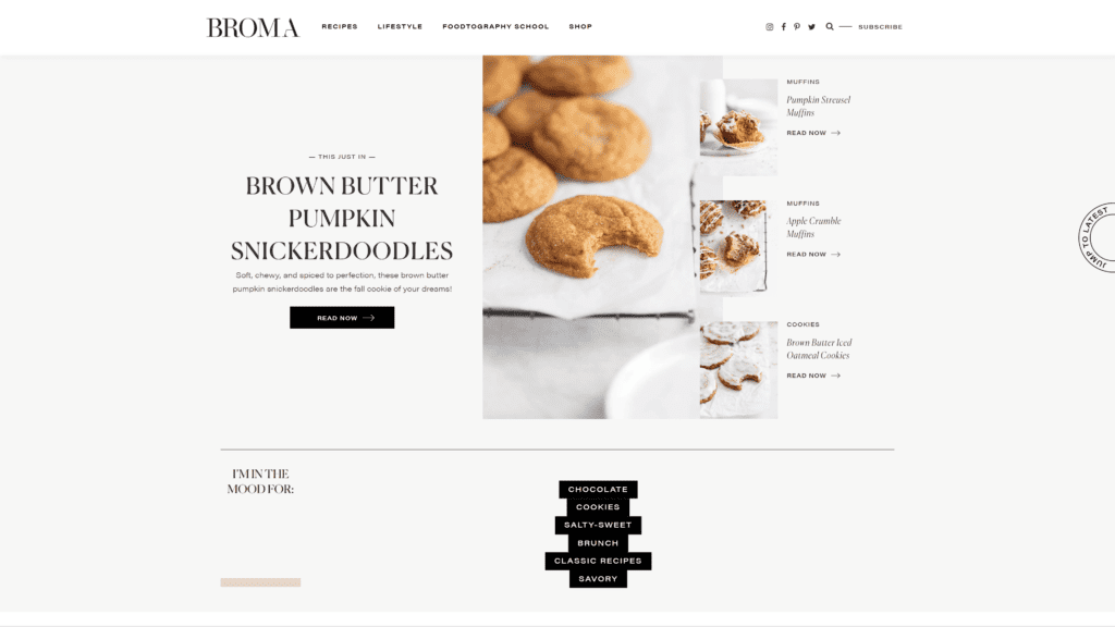 a screenshot of the broma bakery homepage