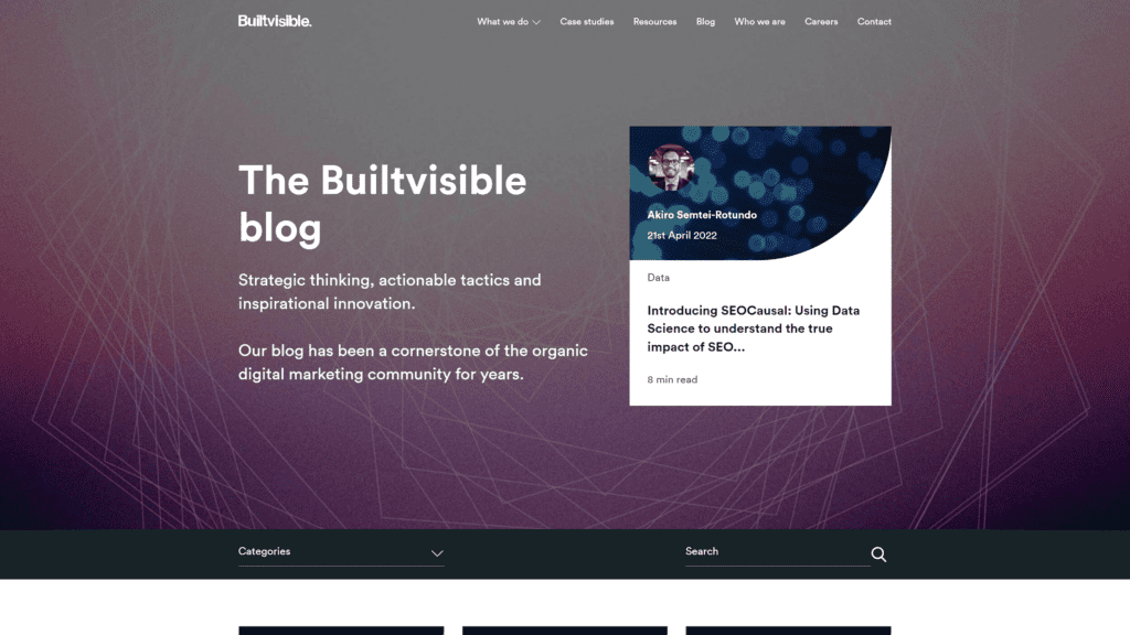 A screenshot of the builtvisible homepage