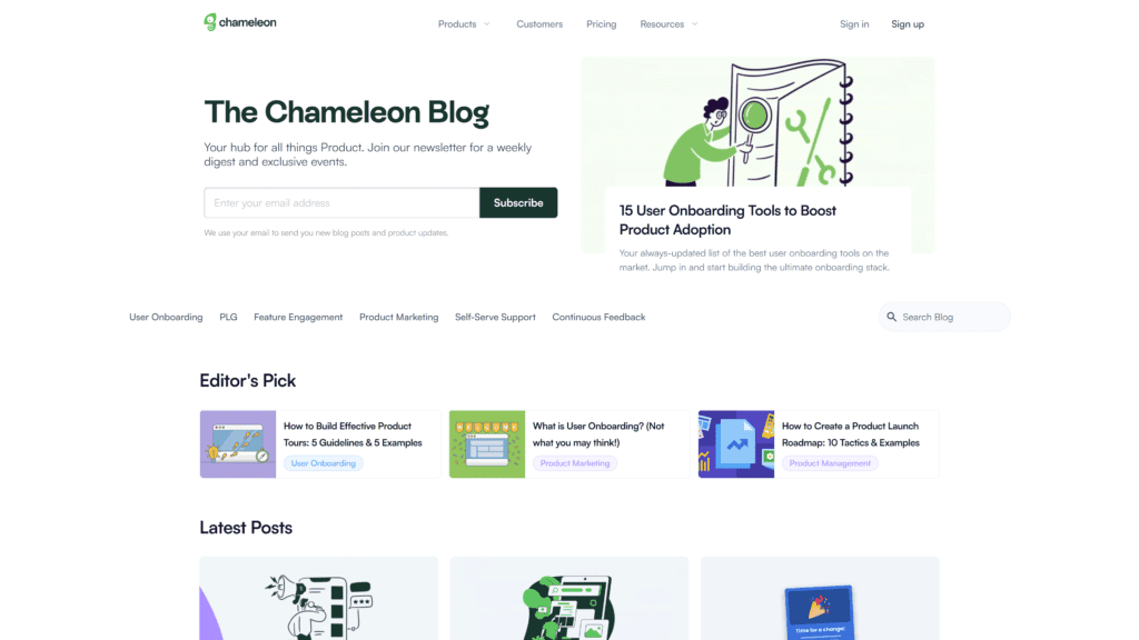 a screenshot of the chameleon homepage