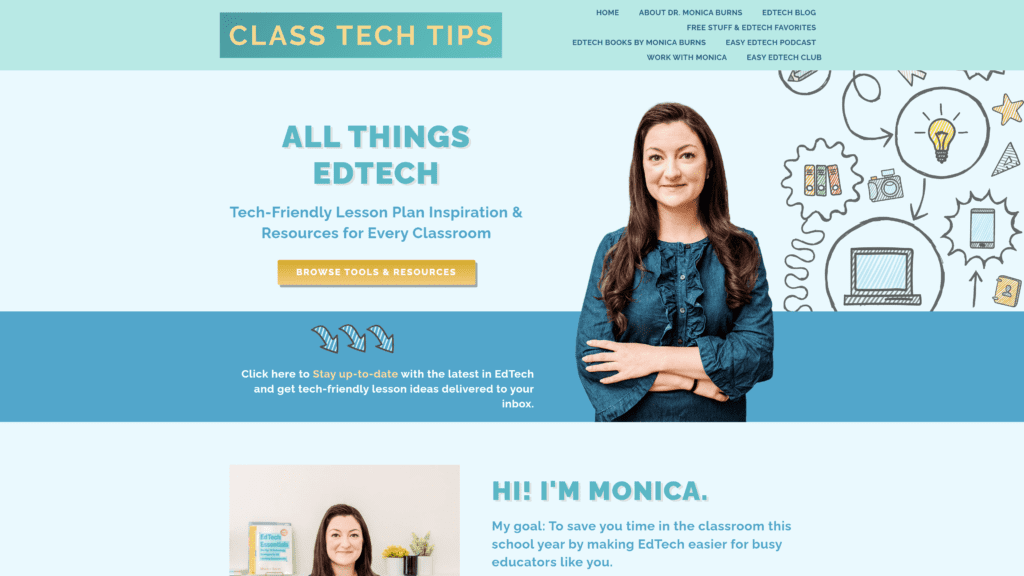 screenshot of the class tech tips homepage