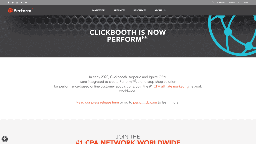 a screenshot of the clickbooth homepage