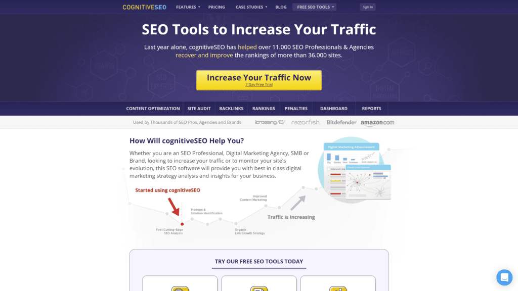 screenshot of the cognitiveSEO homepage