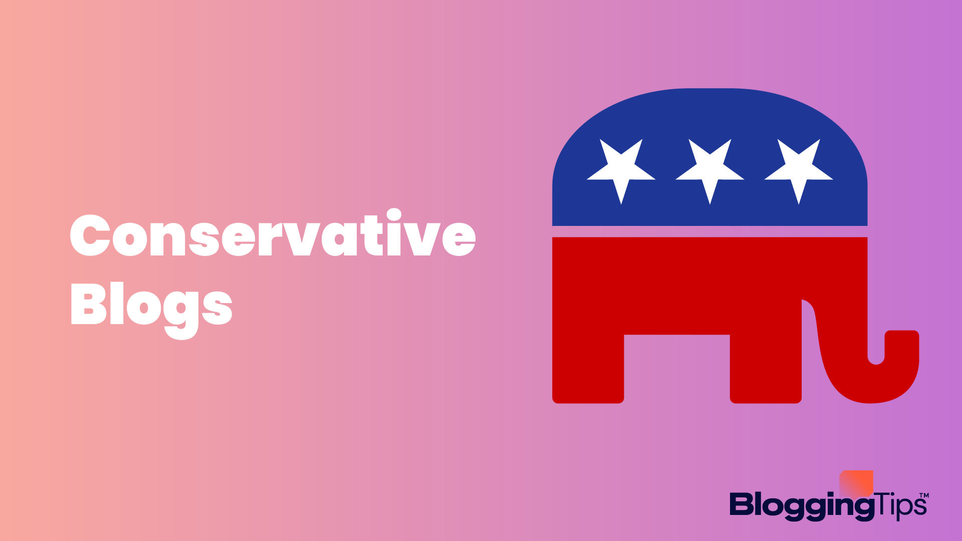 vector graphic showing an illustration of the republican elephant, with the words "Conservative Blogs" in block letters next to the graphic