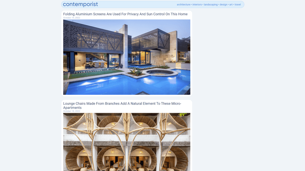 a screenshot of the contemporist homepage