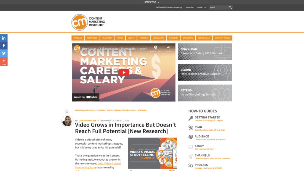 screenshot of the content marketing institute homepage