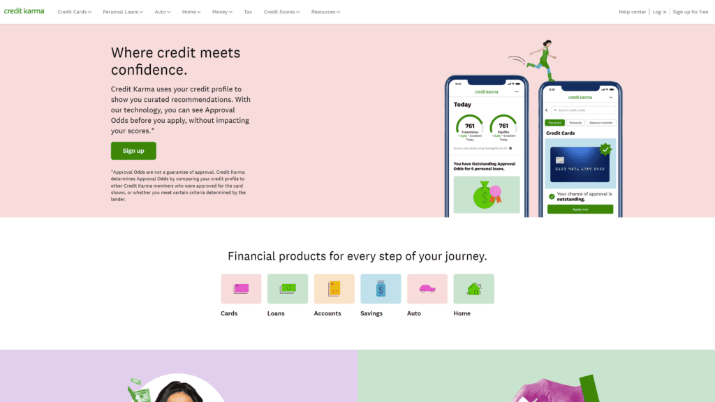 a screenshot of the credit karma homepage