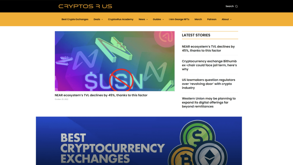 a screenshot of the CryptoRUs homepage