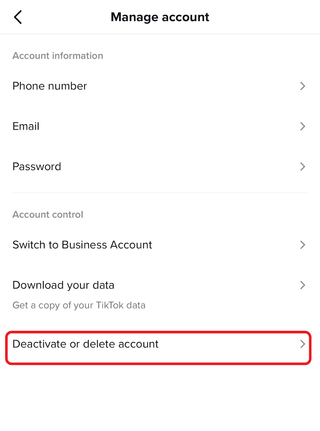 deactivate or delete account