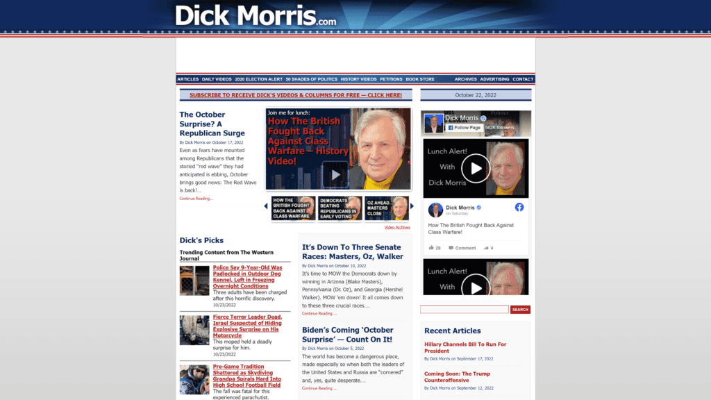 screenshot of the dick morris homepage