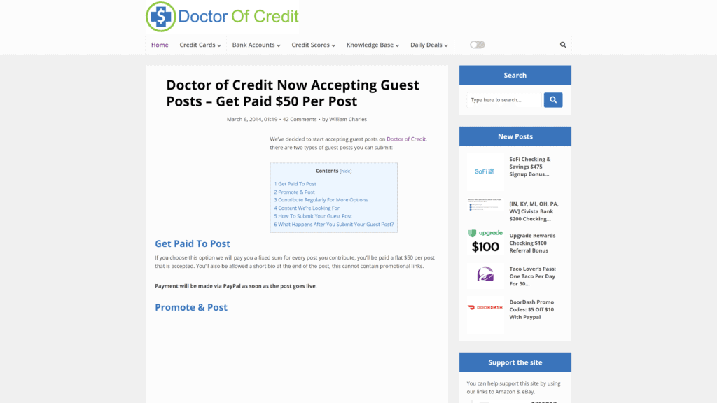 screenshot of the doctor of credit homepage