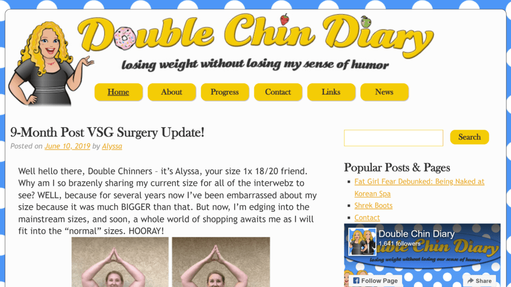 a screenshot of the double chin diary homepage