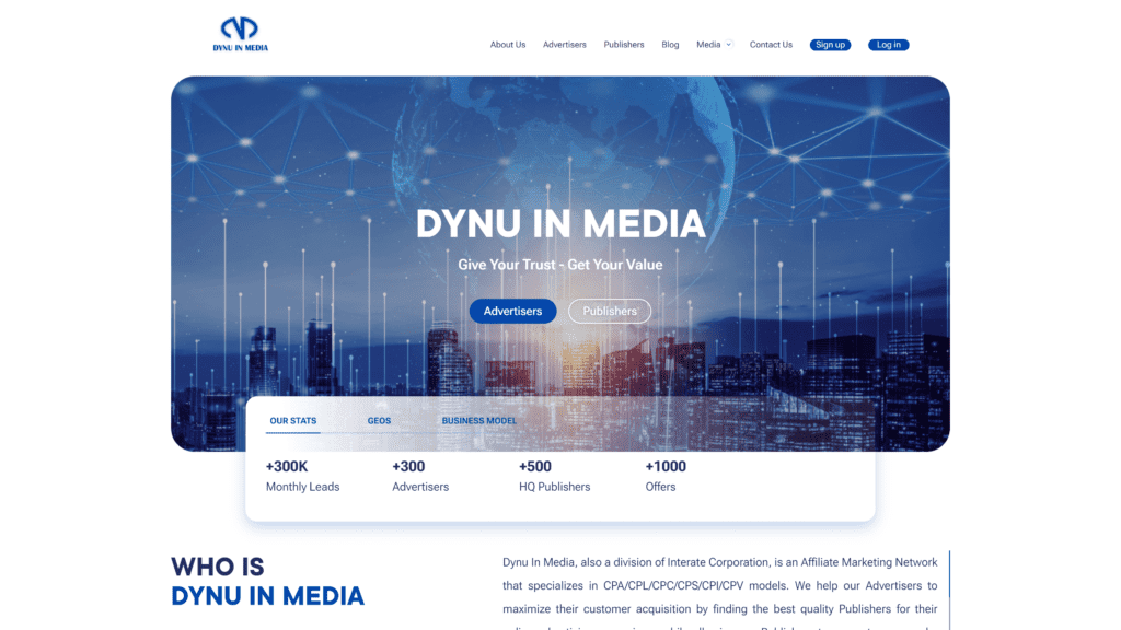 a screenshot of the dynu in media homepage