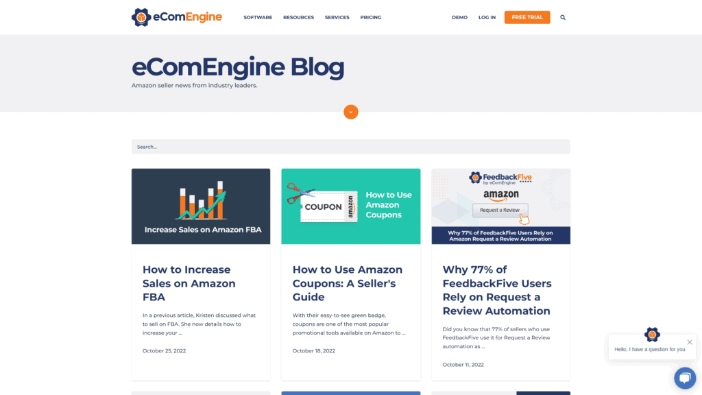 screenshot of the ecom engine blog homepage
