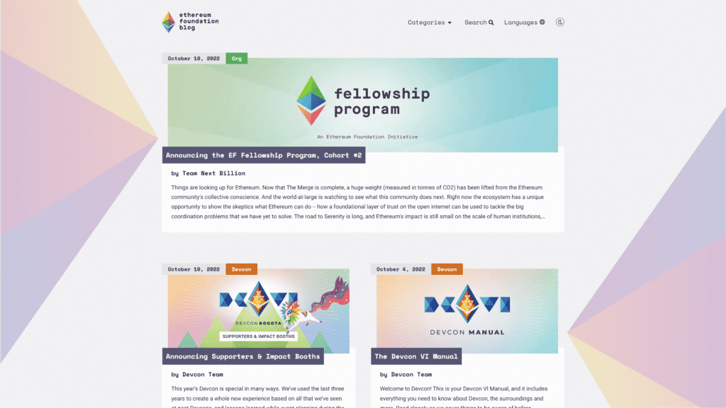 a screenshot of the ethereum foundation blog homepage