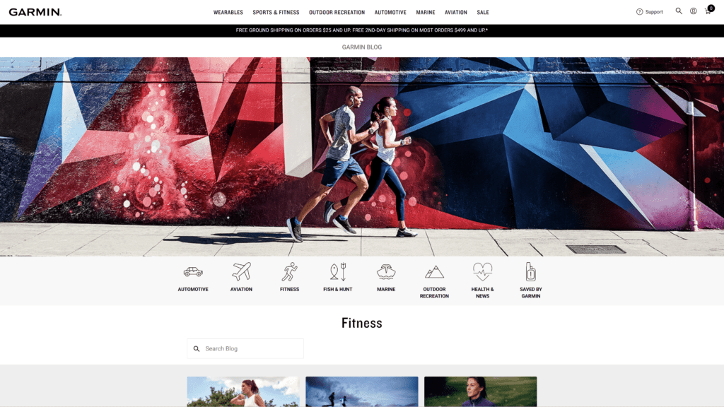 a screenshot of the garmin fitness blog homepage