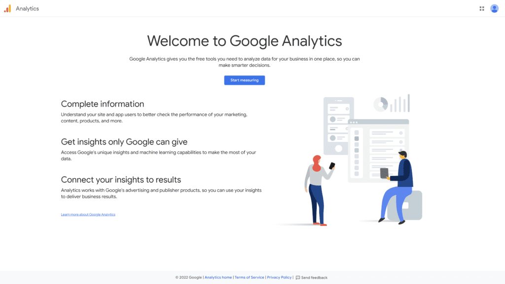 A screenshot of Google Analytics homepage