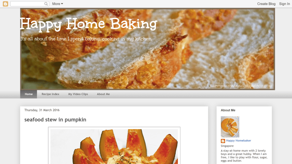 a screenshot of the happy home baking homepage