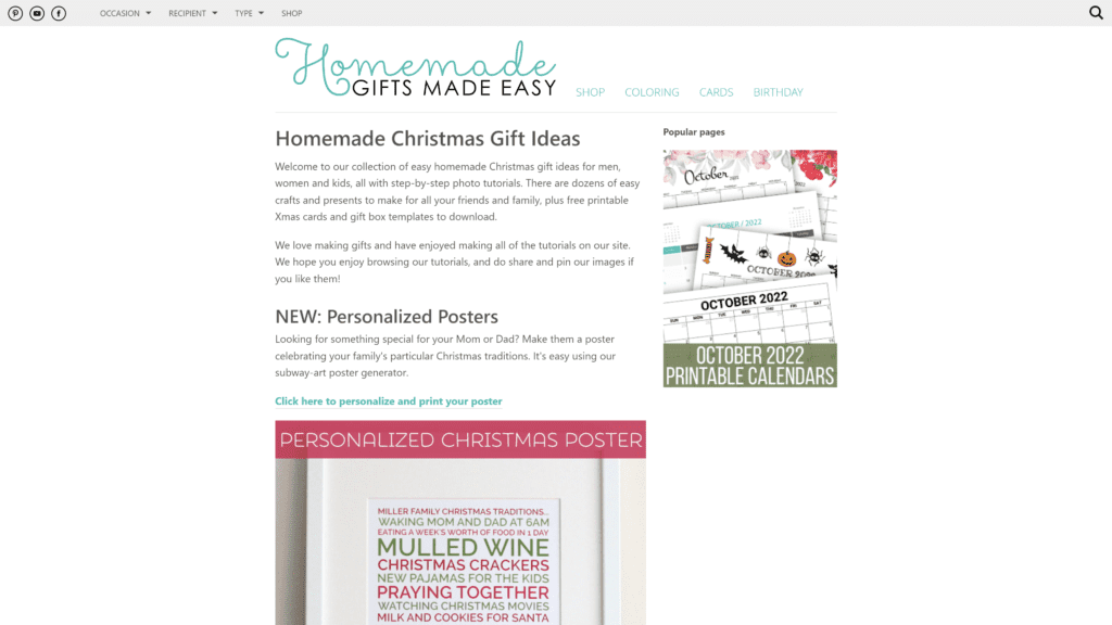 homemade gifts made easy homepage screenshot 1