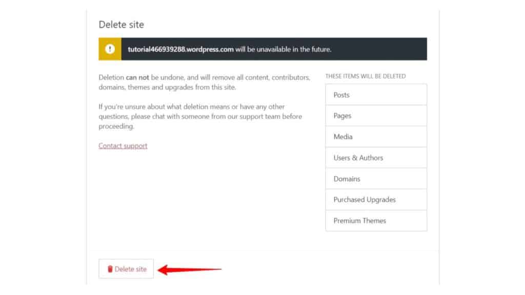 screenshot showing a key process in how to delete wordpress accounts