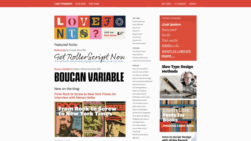 a screenshot of the I love typography homepage