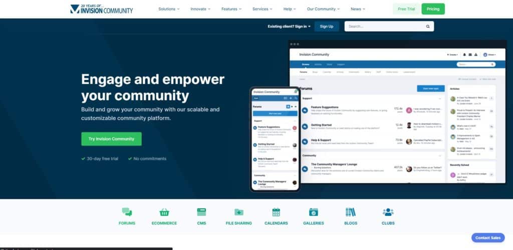 screenshot of the Invision Community homepage