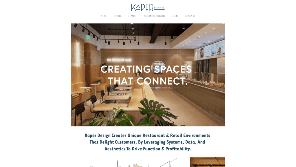 a screenshot of the kaper design homepage