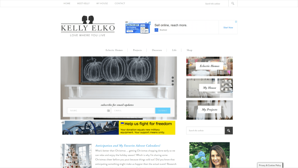 a screenshot of the kelly elko homepage