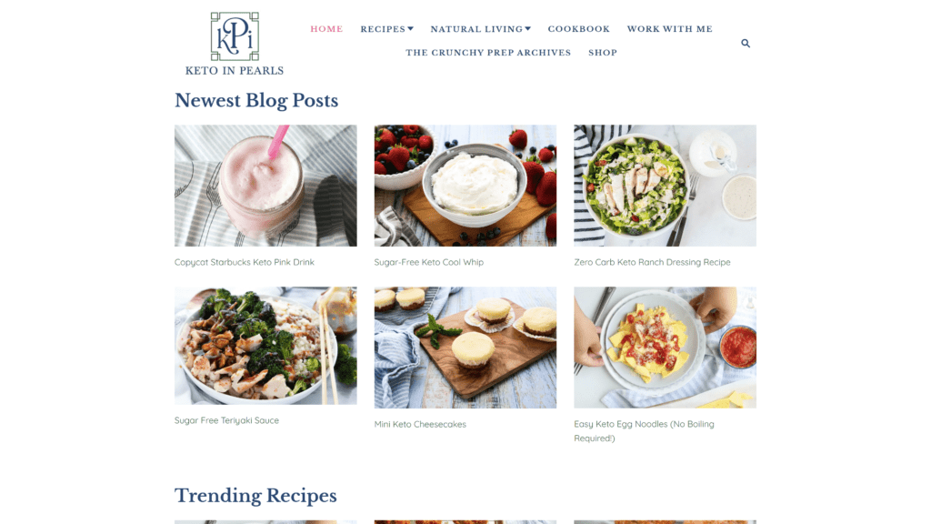 A screenshot of the keto in pearls Homepage