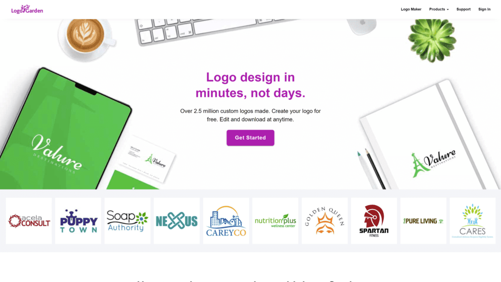 screenshot of the logogardenLogo Maker homepage