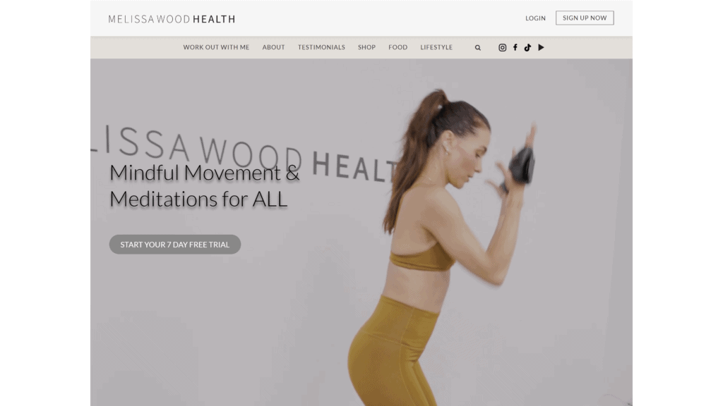 screenshot of the melissa wood health homepage