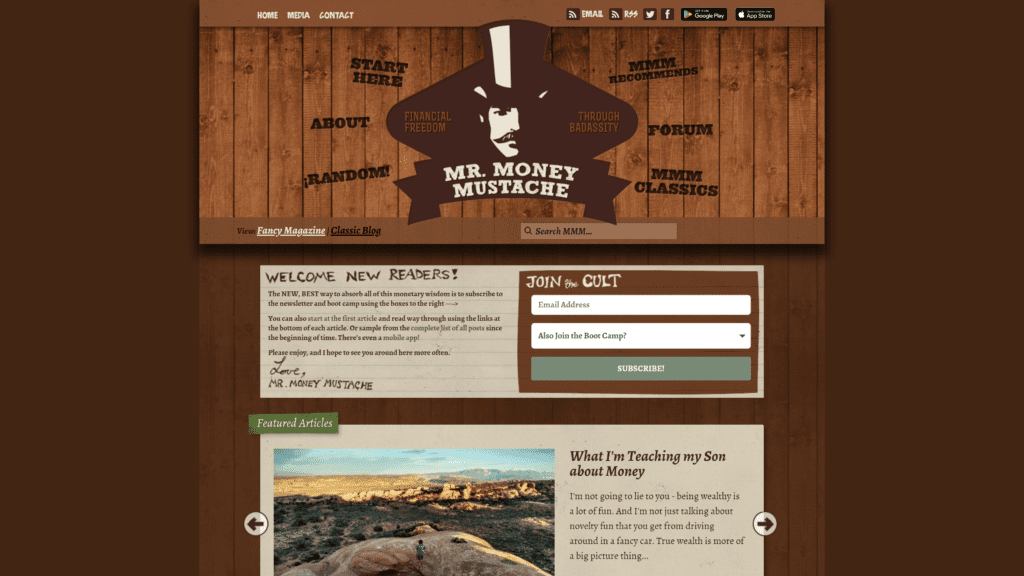 screenshot of the mr.money mustache homepage