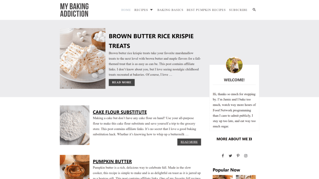 a screenshot of the my baking addiction homepage