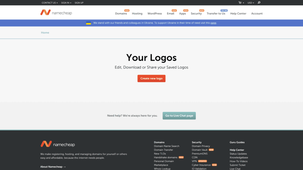 screenshot of the namecheap_logo_maker homepage