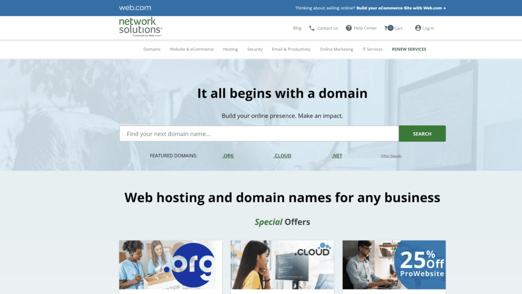 screenshot of the networksolutions homepage