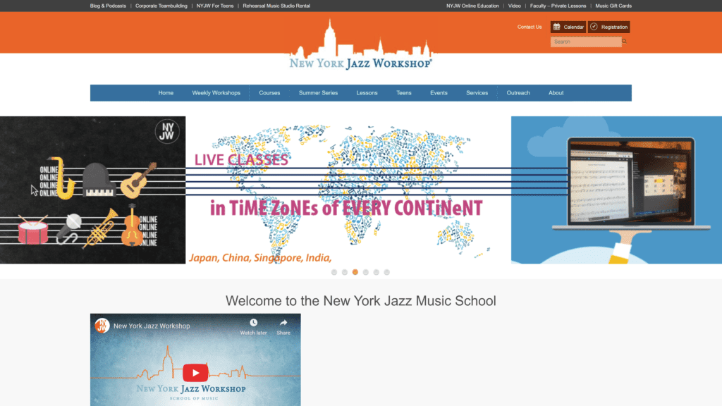 screenshot of the New York Jazz Workshop homepage