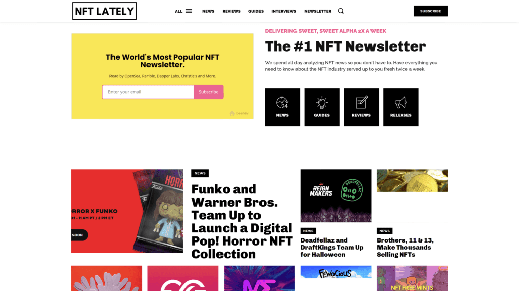 a screenshot of the NFT lately homepage