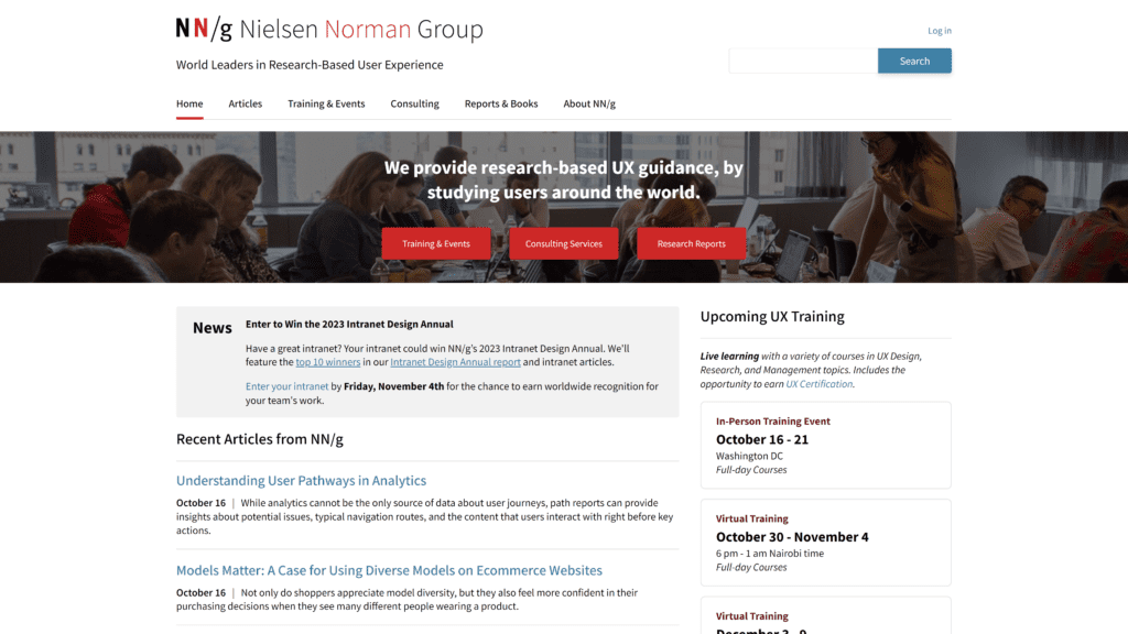 nielsen norman group homepage screenshot 1