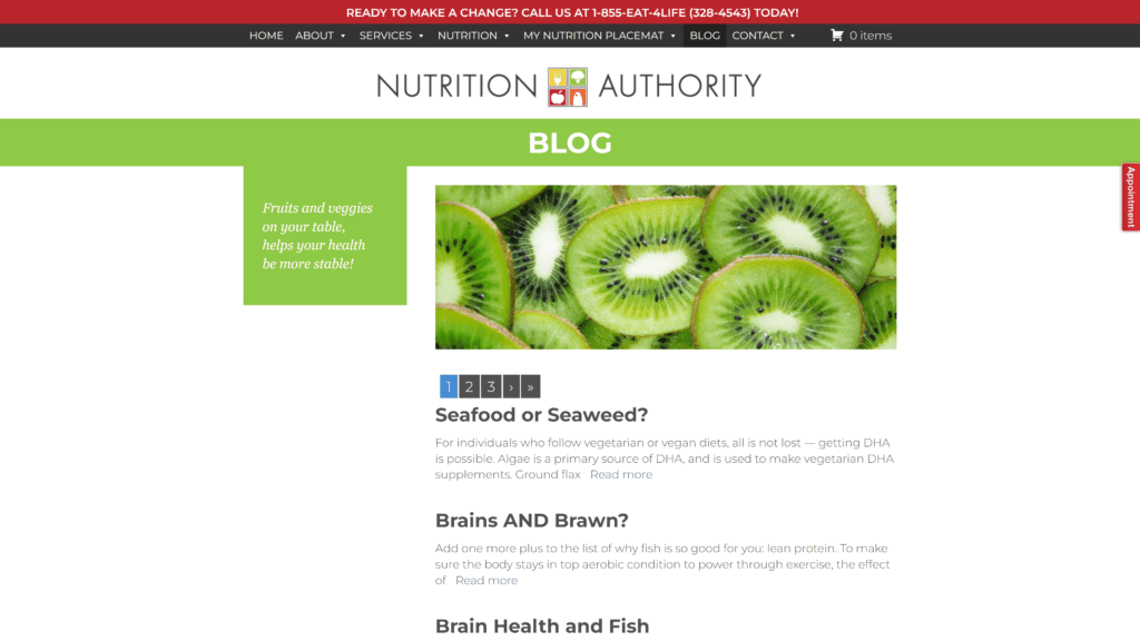 a screenshot of the nutrition authority homepage