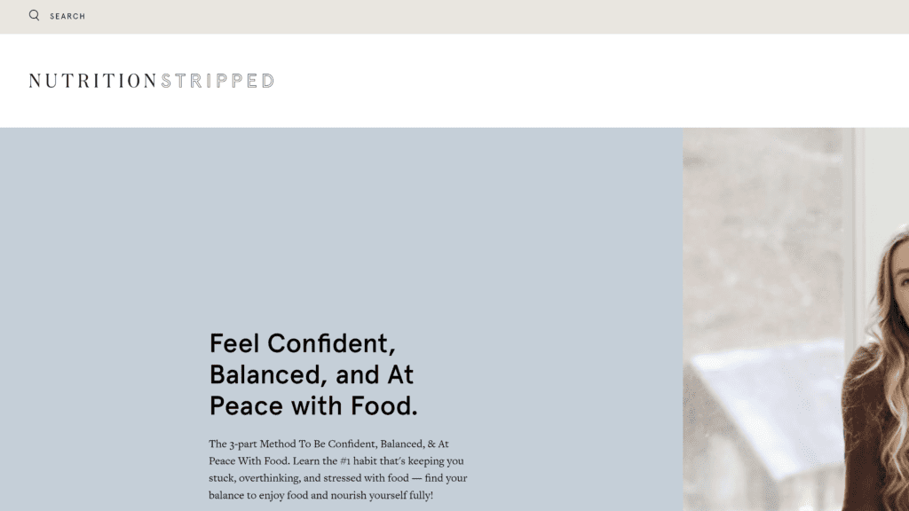 screenshot of the nutrition stripped homepage