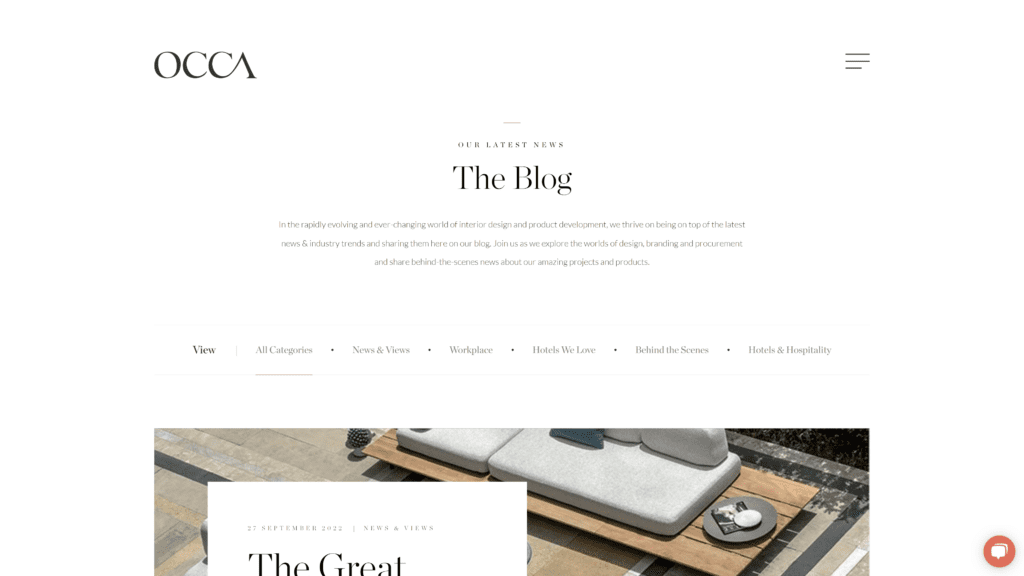 a screenshot of the occa design homepage