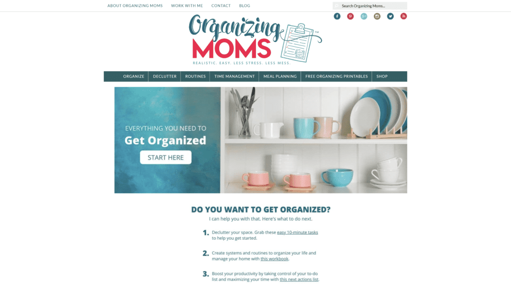 screenshot of the organizing moms homepage