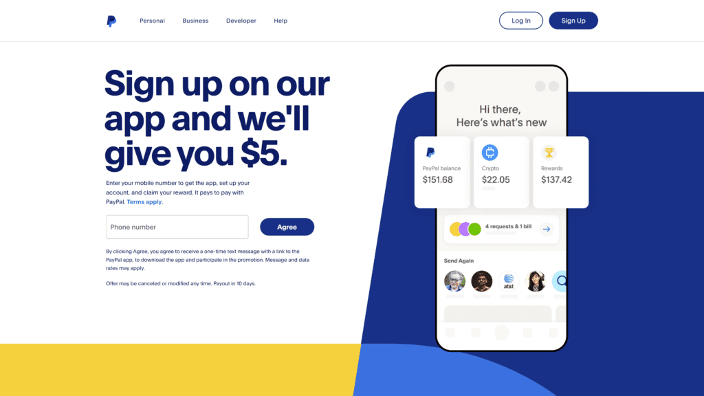 a screenshot of the paypal homepage